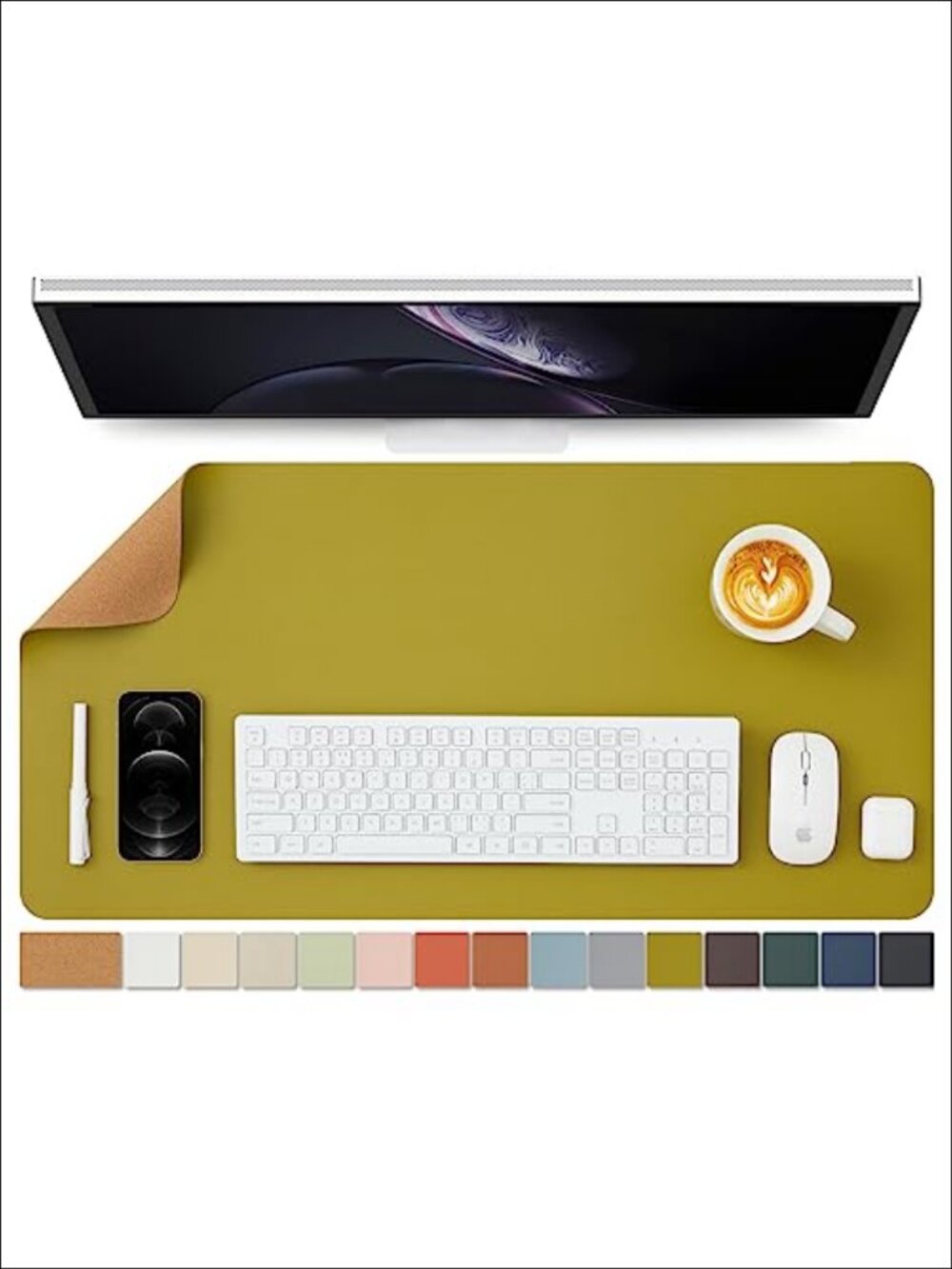Cork & PU Leather Dual-Sided Desk Mat Office Home Desk Pad 31.5x15.7